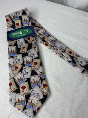 NEW American Lifestyle NeckTie #1 Dad Drawling Photo Frame All Silk NWT Novelty